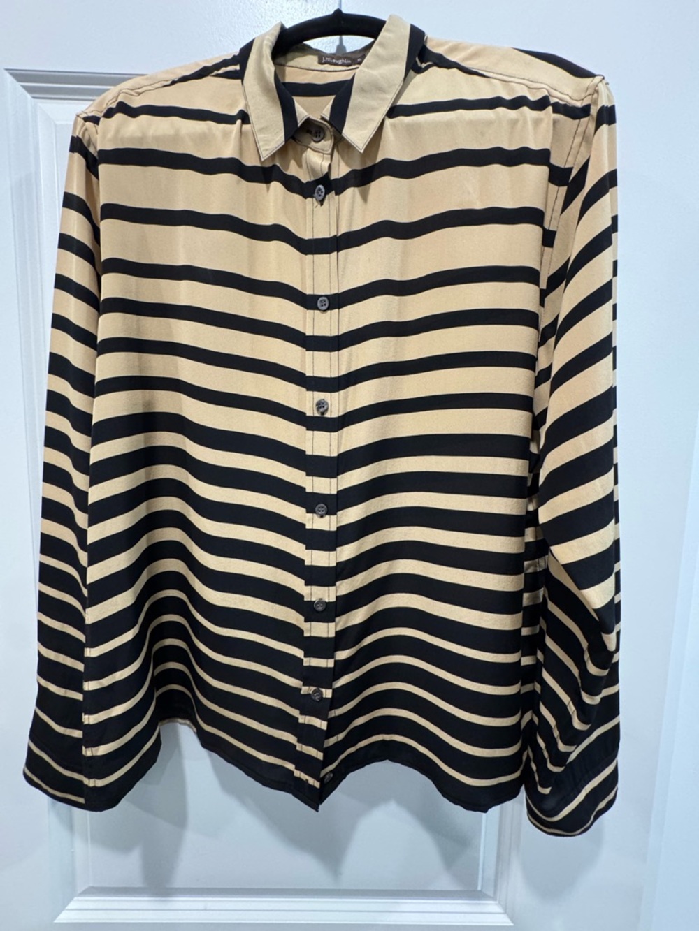 J. McLaughlin Beige and Black Striped Button-Down Blouse